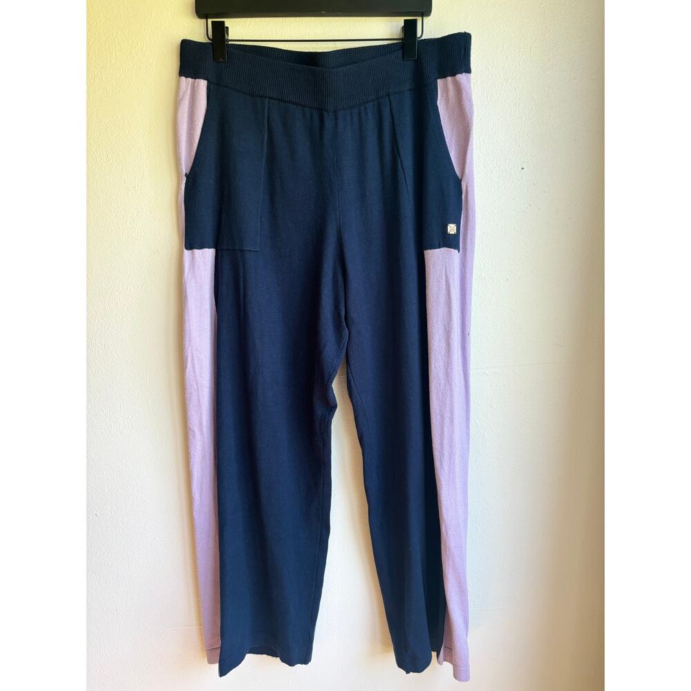 Anne Klein Womens Wide Leg Knit Pant Sweatpant Navy‎ Blue Purple Size Large